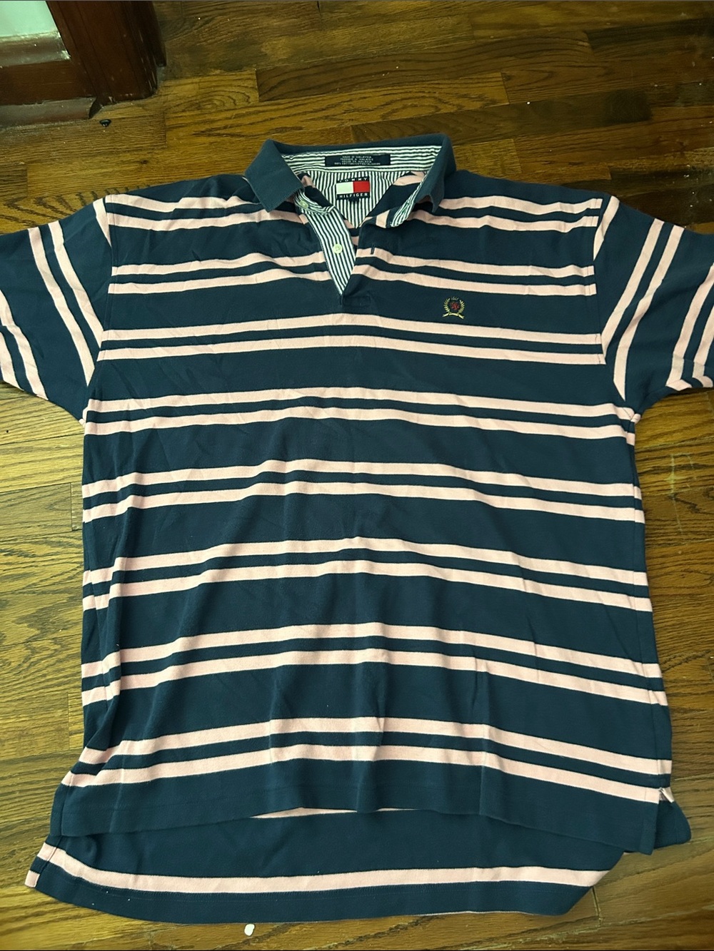 Tommy Hilfiger Navy and Light Pink Horizontal Stripe Polo